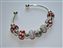 925 Silver bracelet with 6 Mixed red-white flameworked beads silver inserts